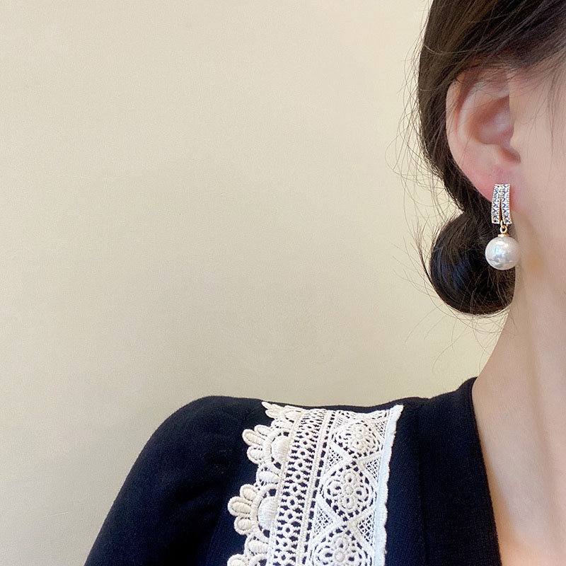 Anting 925 silver needle Aksen Mutiara Berlian