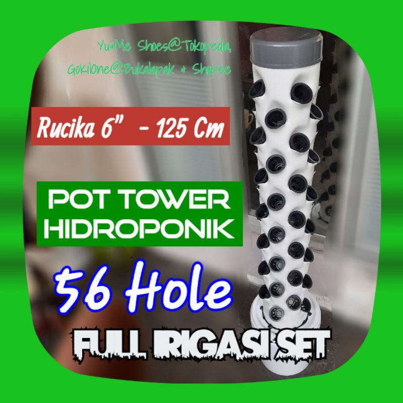 Pot Tower RUCIKA 6" | 125 Cm | FULL IRIGASI SET Hidroponik Vertikal Garden Paralon