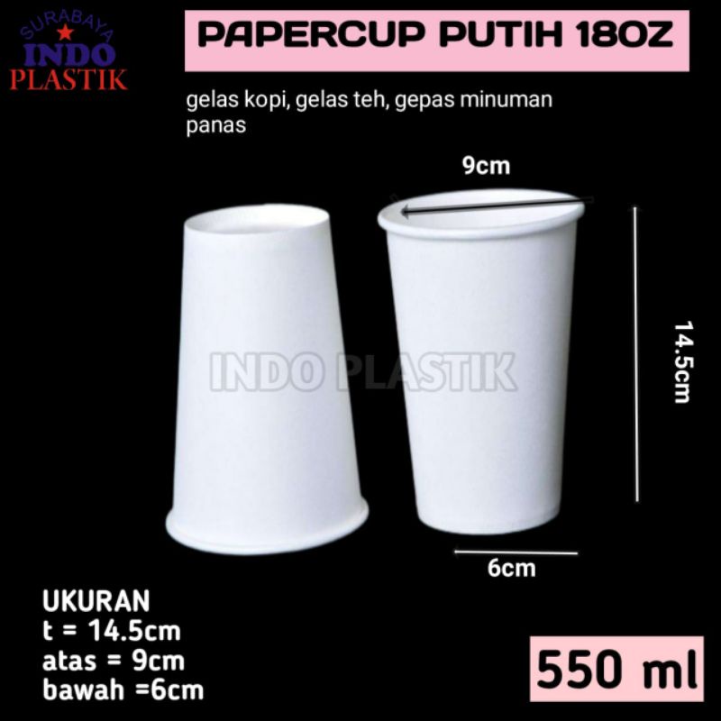 

50PCS GELAS PAPER CUP 18OZ KERTAS POLOS FOAM PUTIH HOT KOPI PANAS COFFE