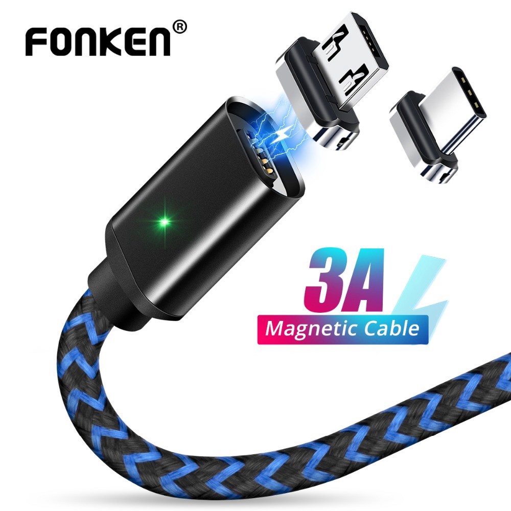 

FONKEN Micro USB Type C Magnetic Cable 1M 2M Magnet USB Cable 3A Fast Charge for Phone Data Wire