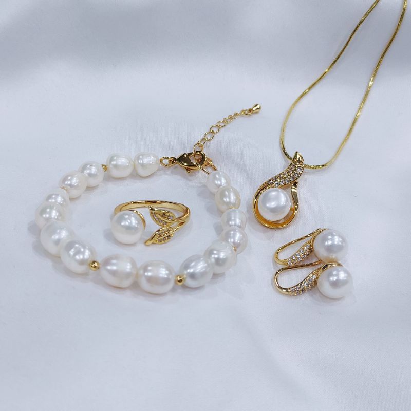 Set lapis emas mutiara lombok asli bersertifikat Mutiara asli bersertifikat Aksesoris fashion mutiar