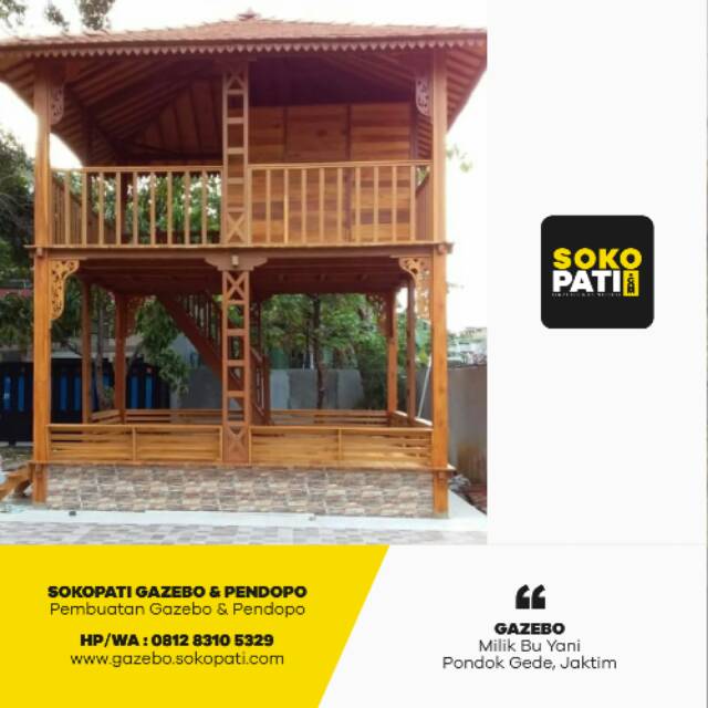 Gazebo 2 Lantai Bahan Kayu Jati Ukuran 4x4 Shopee Indonesia