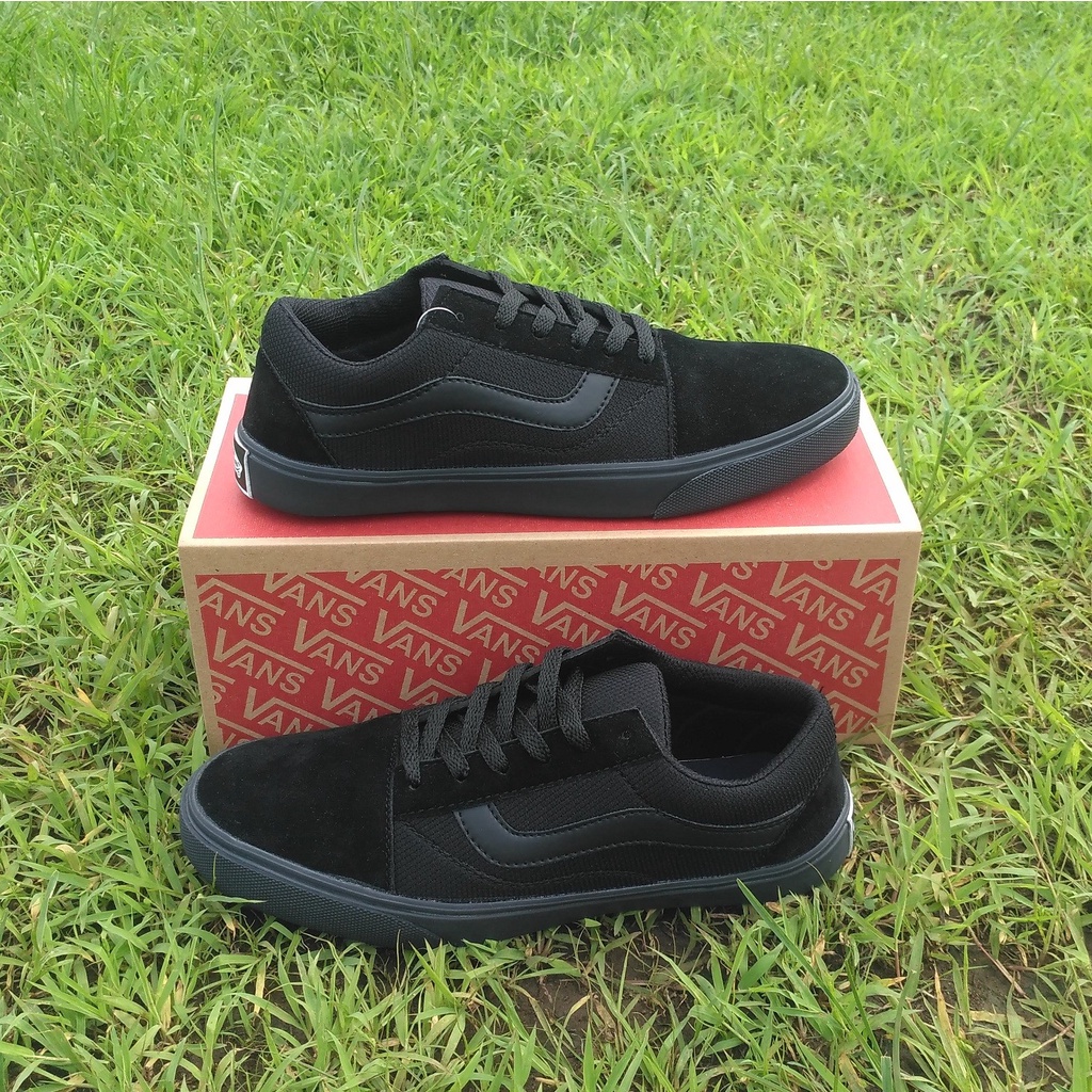 Sepatu Sekolah Old School Full Black Sneakers Hitam Polos