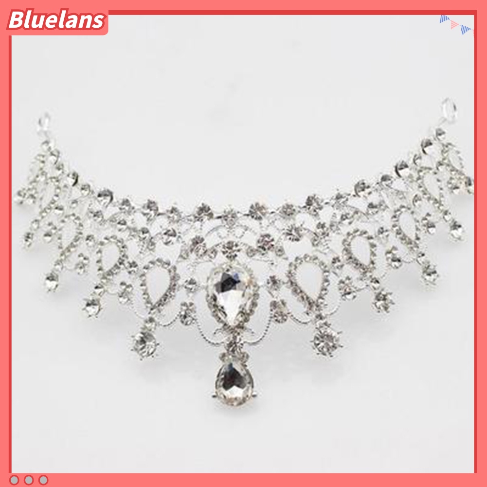 Bluelans 3Pcs Rhinestone Butterfly Necklace Crown Earring Bridal Wedding Jewelry Gift