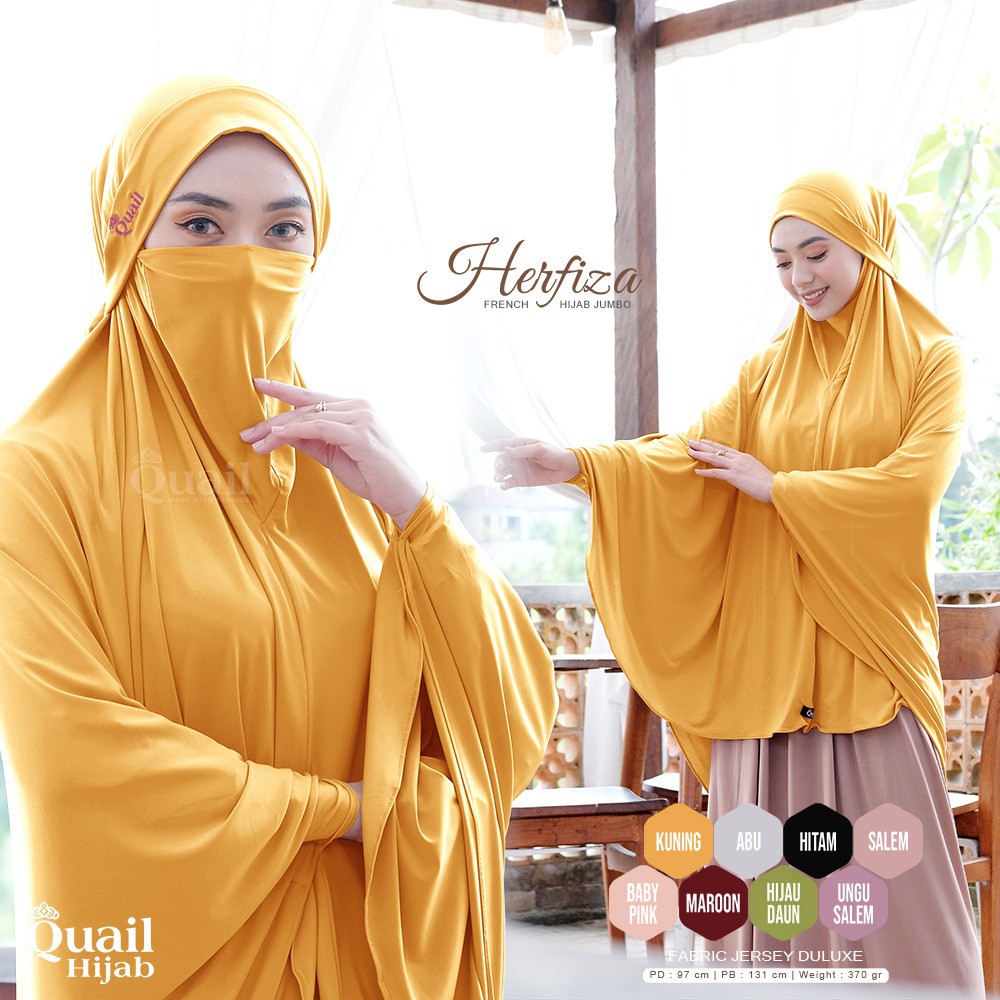 HERFIZA French hijab masker jumbo Quail Hijab bahan jersey premium Ori Murah