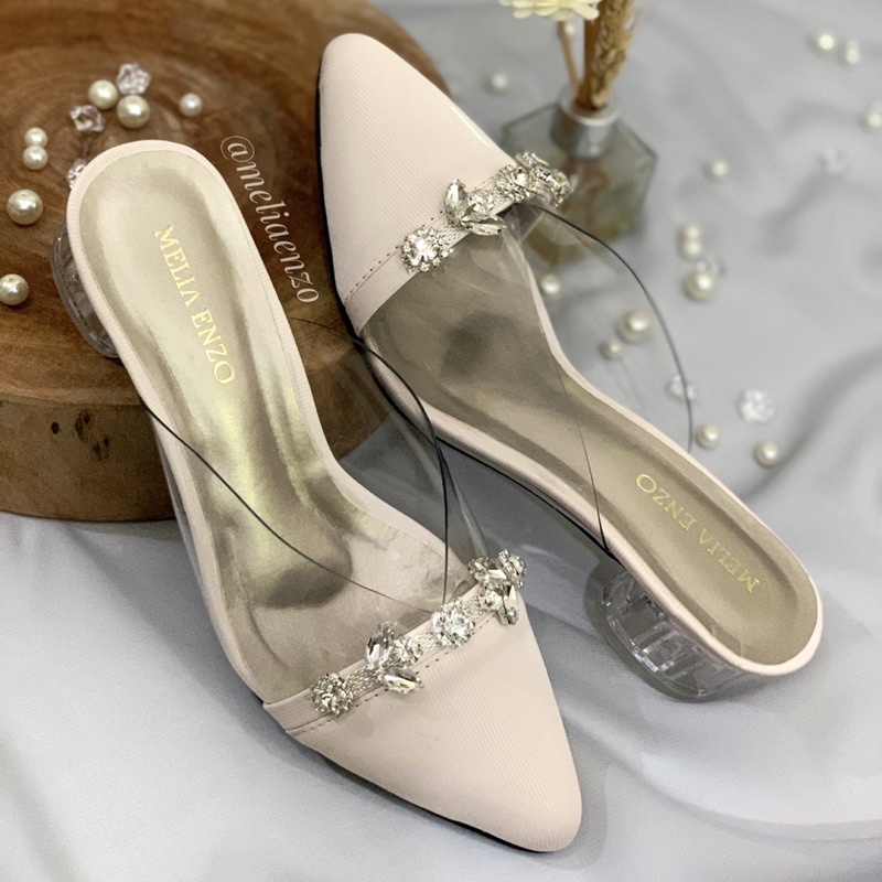 Meliaenzo - Sendal Hak Kaca | Sendal Hak Slop Payet | Sendal Wedding