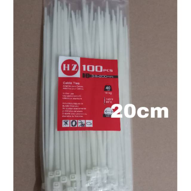Kabel tis putih / tali krek 3.6x200mm isi 100