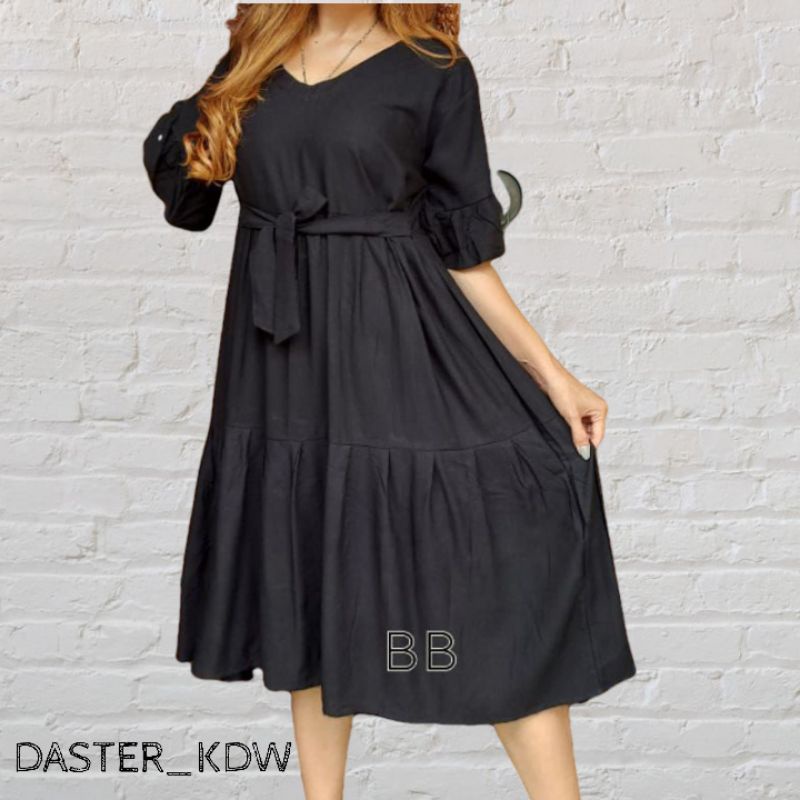 DASTER JUMBO  DRESS BUMIL JUMBO SELETING DEPAN BAHAN RAYON TANGAN REMPEL BIG SIZE3XL LD125CM