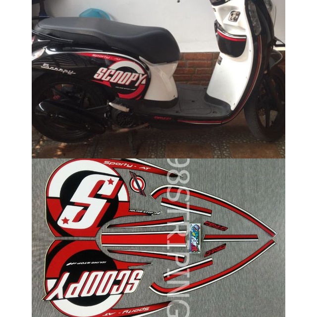 STIKER STRIPING LIS STANDAR ORI HONDA SCOOPY F1 FI HITAM MERAH TAHUN 2015