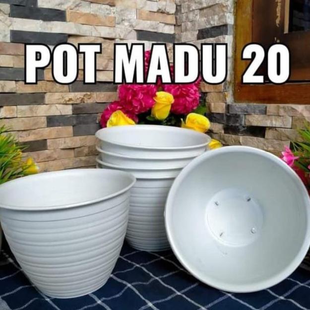 PROMO POT BUNGA LEBAH MADU UKURAN 20 BROKEN WHITE POT GROSIR SURABAYA