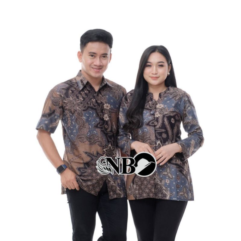 COUPLE BATIK TERBARU ATASAN BATIK WANITA LENGAN PANJANG KANCING DEPAN MOTIF KOIN BIRU