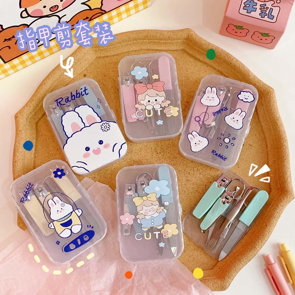 AUGUSTINA Agustina Kartun Gunting Kuku Portabel Multifungsi Manicure Kit Stainless Steel Gadis Gunting Kuku Alat