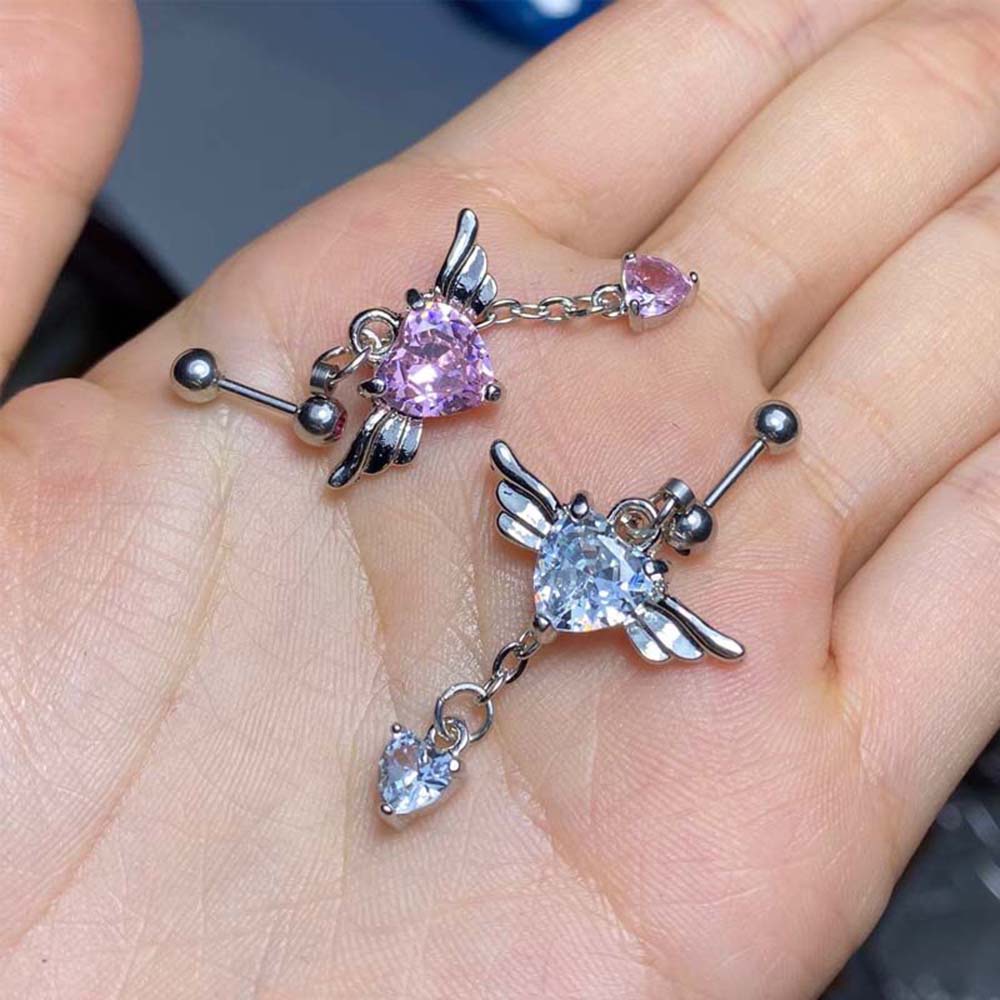 1pc Anting Bentuk Hati Aksen Kristal Untuk Wanita