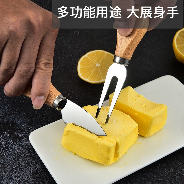 4pcs stainless butter cutter knife / mini teppan spatula wooden handle