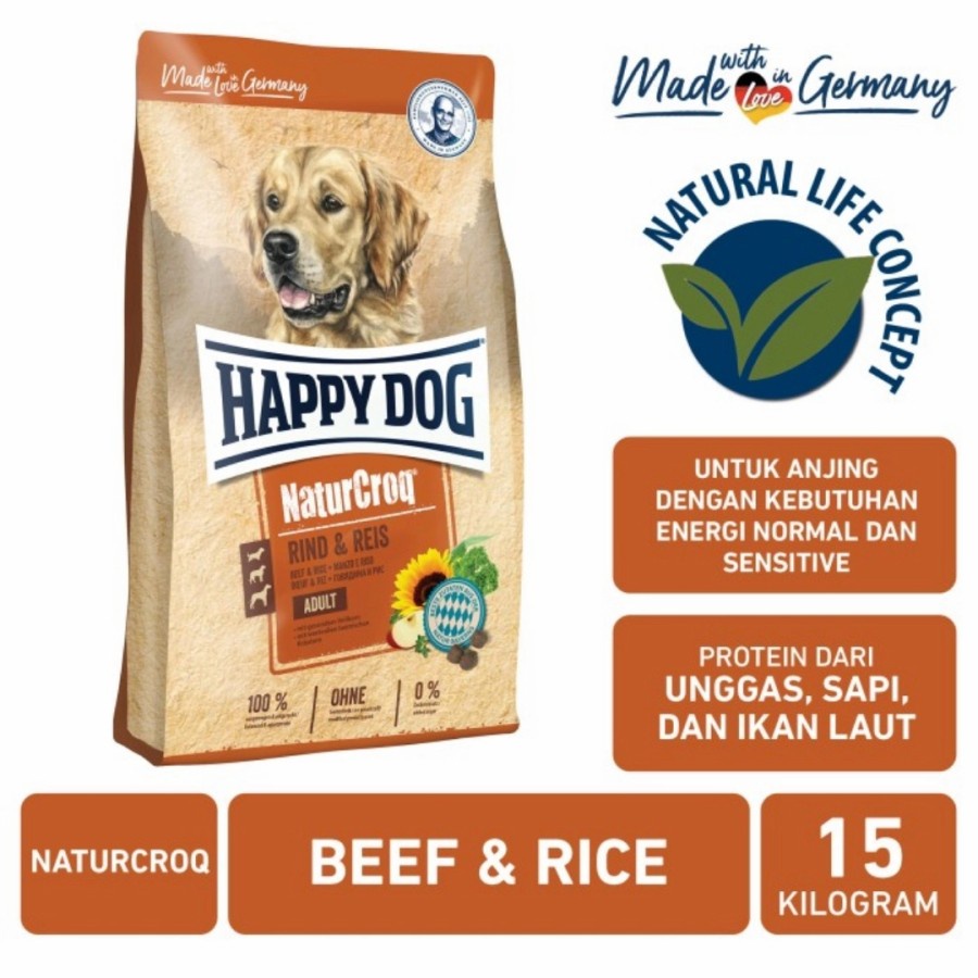 Happy Dog NaturCroq Adult Beef &amp; Rice 15kg - Makanan Anjing