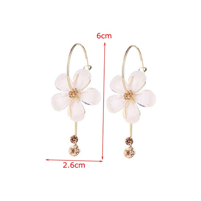 LRC Anting Tusuk Fashion White Alloy Round Earrings With Diamonds And Flowers A61790