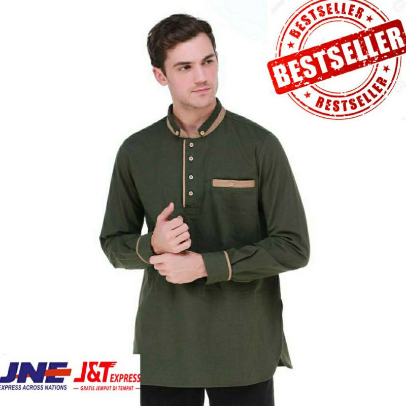 BEST SELLER Baju Koko Habib Hijau Army Kurta Atasan Casual Lengan Panjang