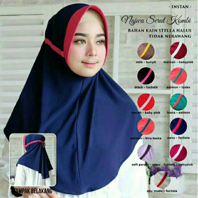  Jilbab Serut Kombinasi JERSEY LYCRA Hijab Instant Shopee 