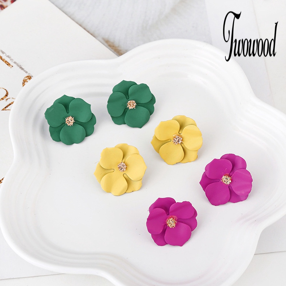 Anting Stud Desain Bunga Warna-Warni Untuk Wanita