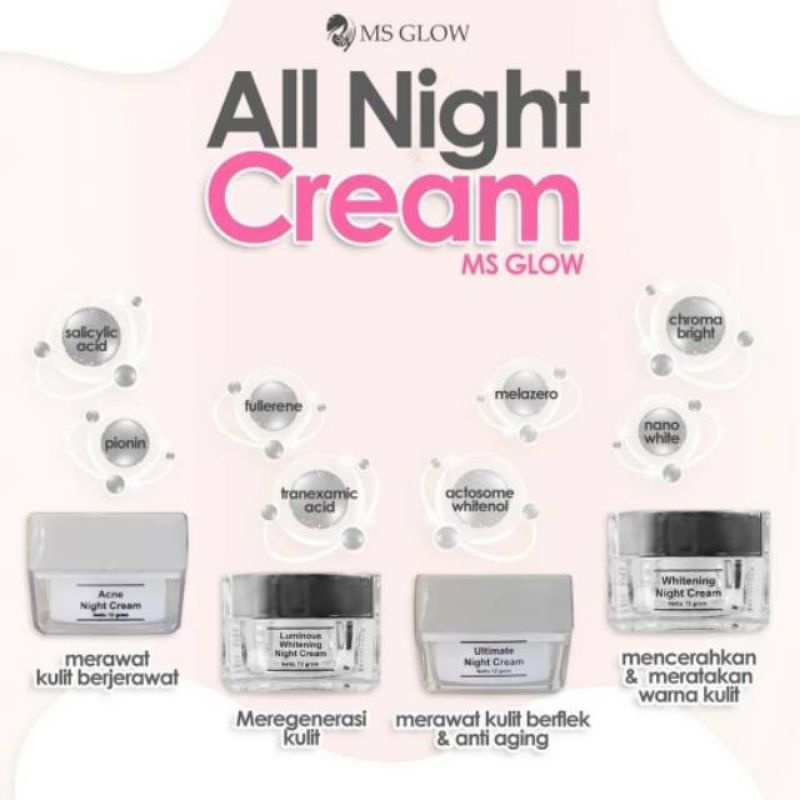 MS glow night cream / night cream ultimate / night cream luminous / night acne / night whitening