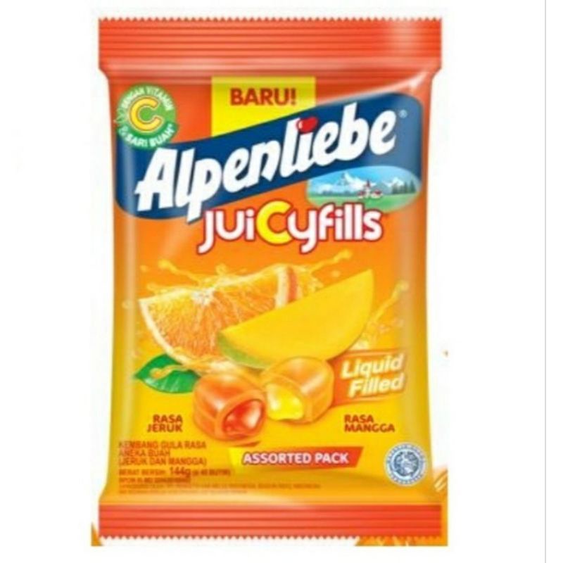 

Alpenliebe juicyfills permen rasa jeruk mangga 121,5g