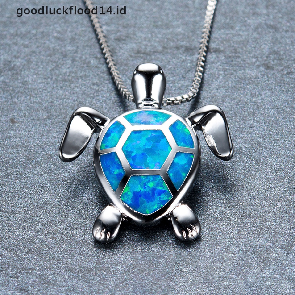 [OOID] Cute Fire Opal Sea Turtle Pendant Choker Chain Necklace Women Jewelry Gift ID