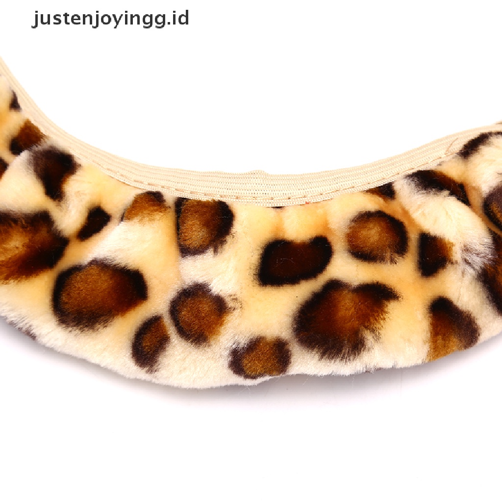 3pcs / Set Sarung Setir Mobil Motif Leopard Bahan Plush Untuk Musim Dingin