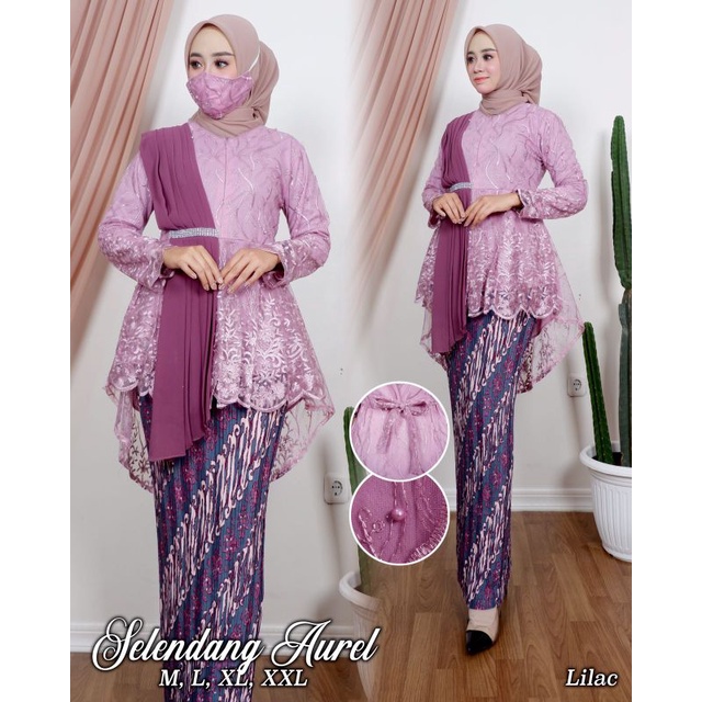 Setelan Kebaya Selendang Aurel / Kebaya selendang Rok Plisket / Kebaya Wisuda