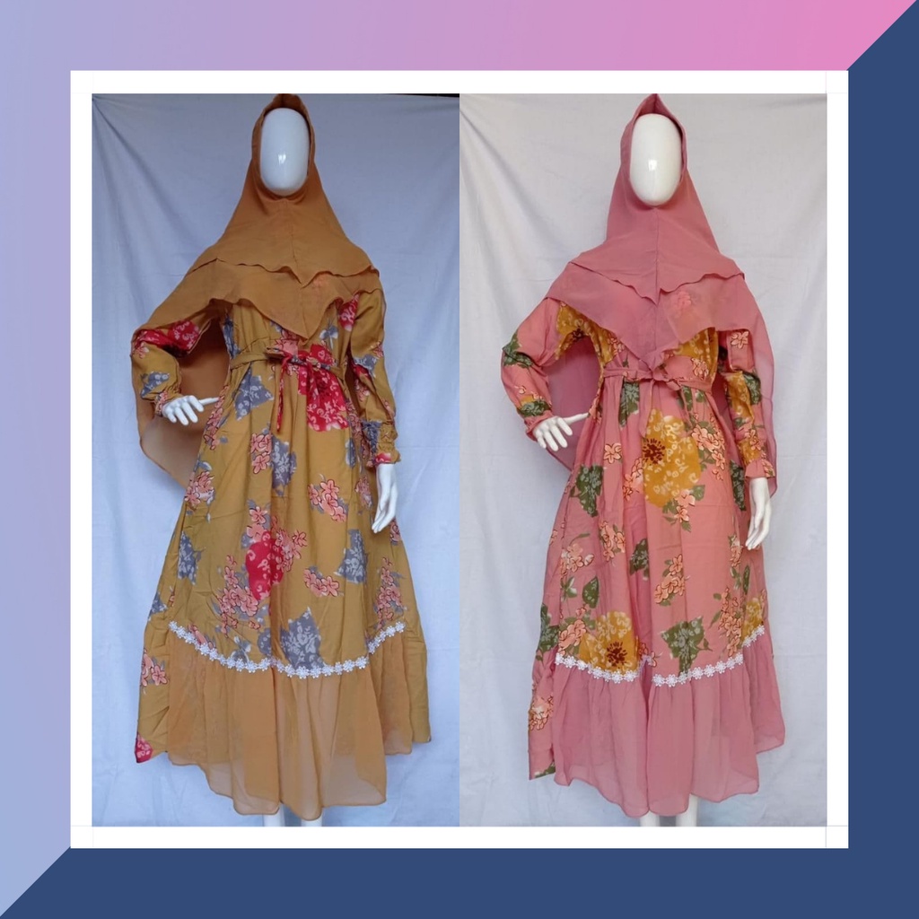 Gamis Set Hijab Monalisa 2 Baju Busana Syar'i Kondangan Pengajian Muslim Muslimah Bahan Monalisa Pre