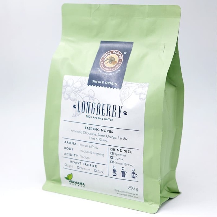 

vd201r Opal Coffee - Longberry Arabica Roasted Beans 250G Ds20X11