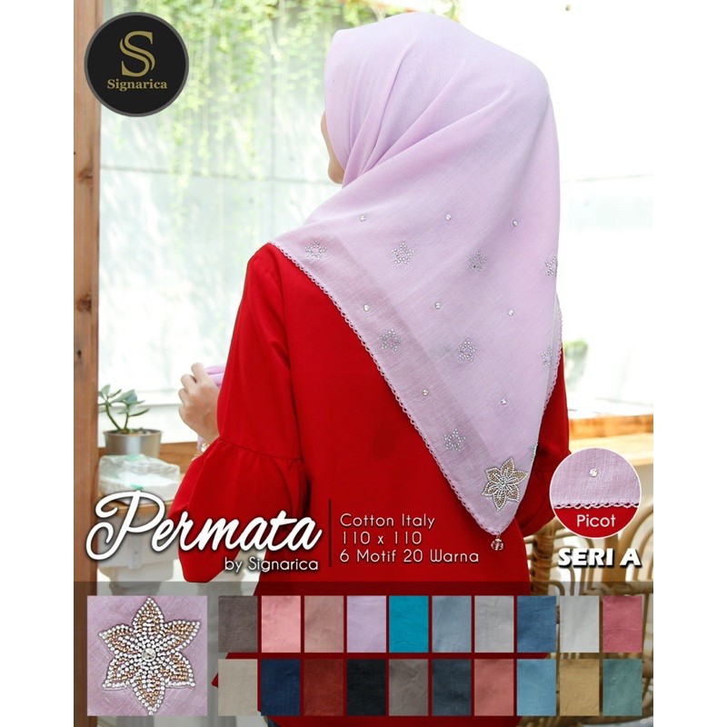 SEGIEMPAT PERMATA PICOT HIJAB BY SIGNARICA BAHAN VOAL COTTON ITALY 110 X 110 MEWAH SQUARE MENARIK