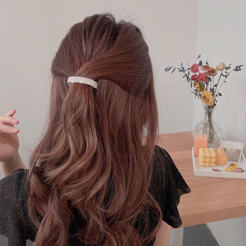 Aksesoris Jepit Rambut Ponytail Bahan Logam Aksen Berlian Gaya Korea Untuk Wanita