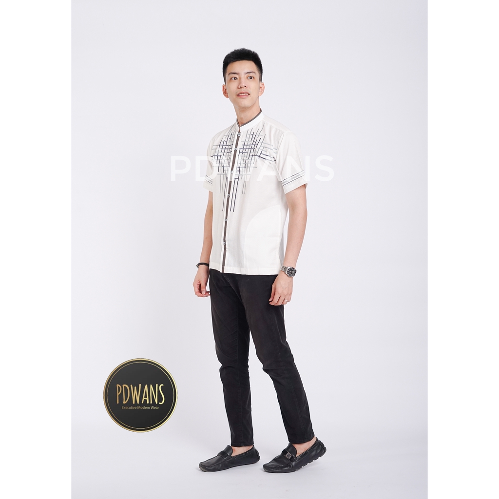 BAJU KOKO Muslim Lengan Pendek Putih Motif Bordir PDWANS - RD18