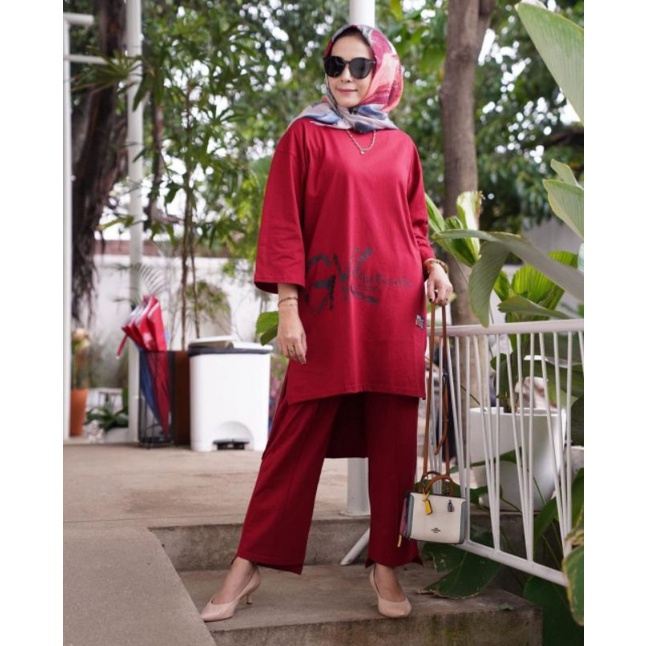 SETELAN CELANA LONG TUNIK KAOS COMBET JUMBO OVER SIZE