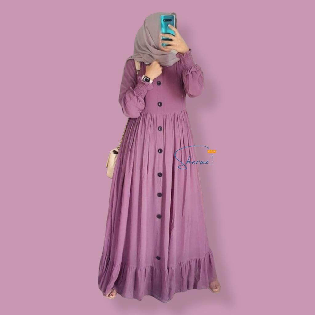 Baju Gamis Dress Polos Lebaran Wanita Remaja Jumbo Ld 120 130 140 Terbaru Kekinian TANIA DRESS-Purple
