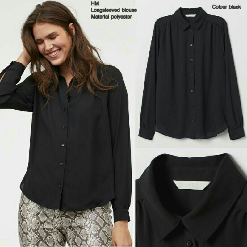 Kemeja Wanita HnM Black | Kemeja Hitam H&amp;M  Kemeja Kerja Wanita Original Branded