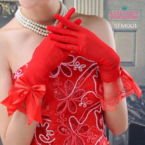 [STOK TERBATAS] SARUNG TANGAN RENDA WEDDING GLOVES MERAH AKSESORIS PENGANTIN STM001