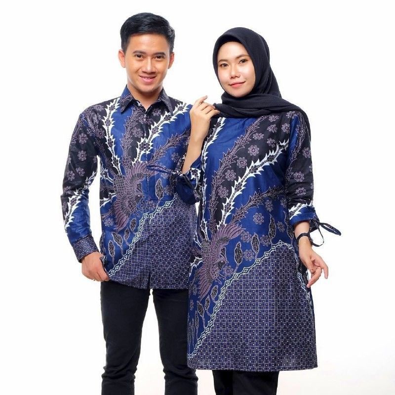 BISA PISAH Baju Batik Couple Keluarga Terbaru Sania Ruffle Ori Ndoro Jowi Dnt Motif Murai navy