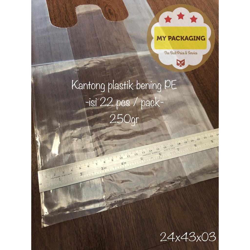 Kantong 24 plastik BENING PE TEBAL 24cm - 250Gr/pack isi 22 pcs Kresek Transparan Tebal