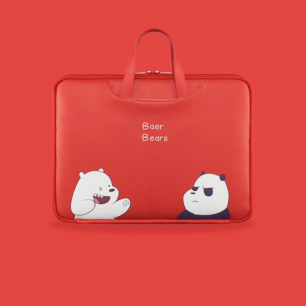 Sleeve Pouch Sarung Tas Bag Case Ipad Tab Tablet Macbook Air Pro Laptop Asus Acer Lenovo HP Huawei 11 12 13 14 15 inch Motif Gambar Bear Beruang Panda Warna Merah Lucu Cute Murah Korean Model Jinjing Tali Strap