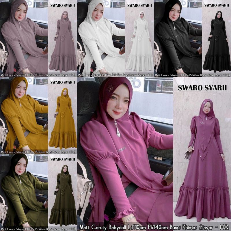 SWARO SYARI KHIMAR 2 LAYER/GAMIS SYARI CERUTYBABYDOLL BUSUI/GAMIS MUSLIM WANITA FULL FURRING/GAMIS SET HIJAB/FAR MOSLEMSTORE