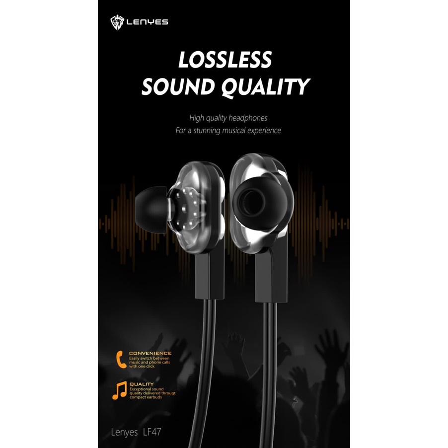 minigo Earphones LENYES LF47 Stereo Earphones LossLess sound Quality Elegant Design Lenyes LF 47