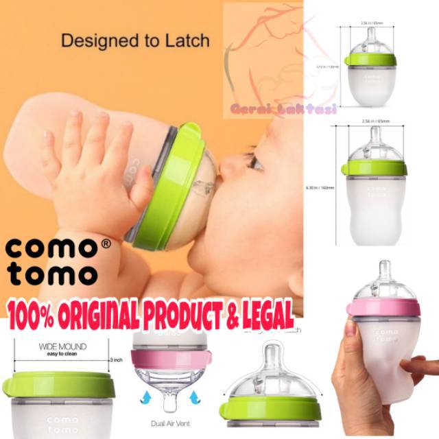 Comotomo Baby Bottle anti kolik 150ml 250ml Single Pink Green Como Tomo botol susu