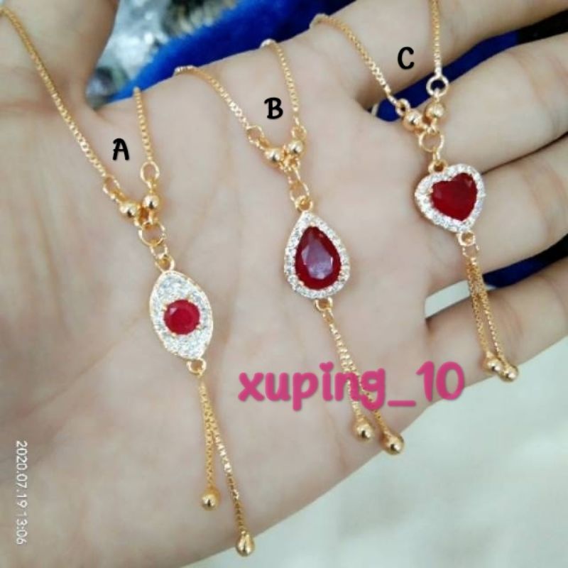 Kalung xuping dewasa panjang 47 cm liontin permata merah