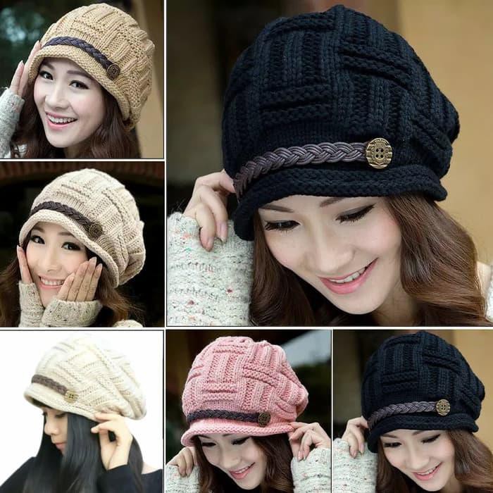 Gratis Ongkir Topi Kupluk Rajut Wanita / Topi Winter / Topi Import Best Seller - Putih