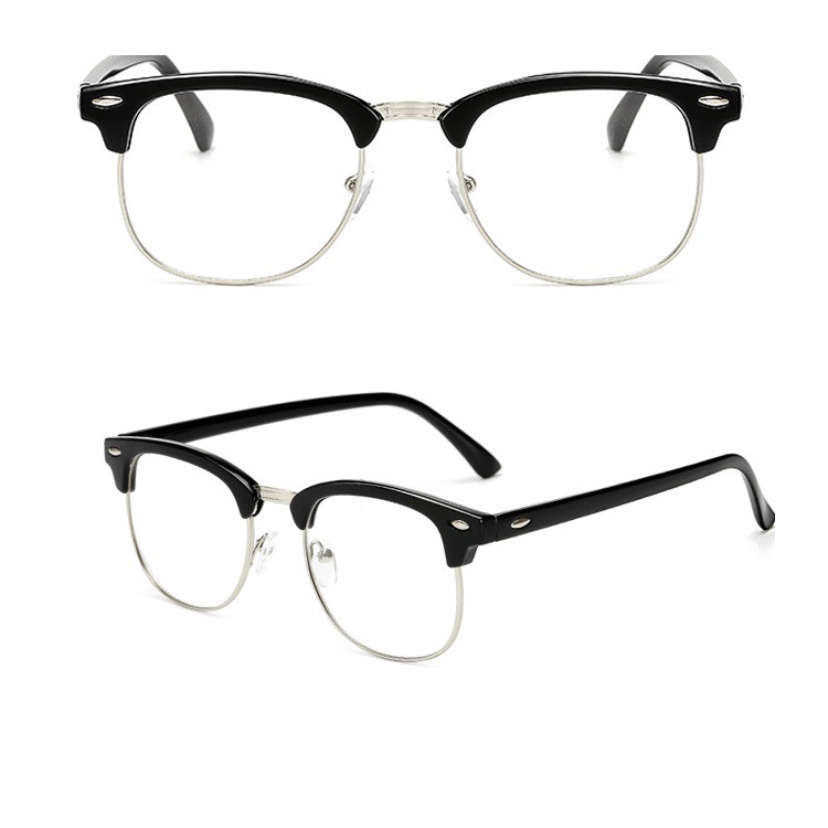 GGS K706 Kacamata Fashion Anti Radiasi Style Korea Frame Sunglasses Lensa Bening Transparan-Hitam Kilat Silver