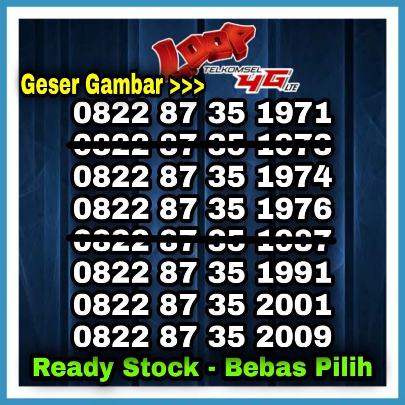 NOMOR CANTIK SIMPATI LOOP 4G LTE SERI TAHUN LAHIR 1970 1980 1990 2000 2010