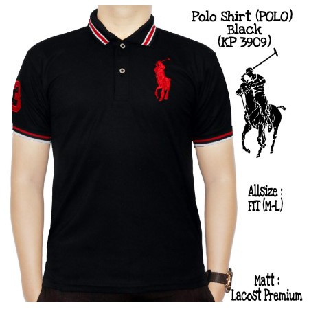 Kaos Berkerah Pria dengan Bordir Kuda - HOT PRODUK Laccost Hitam Polos Polosan