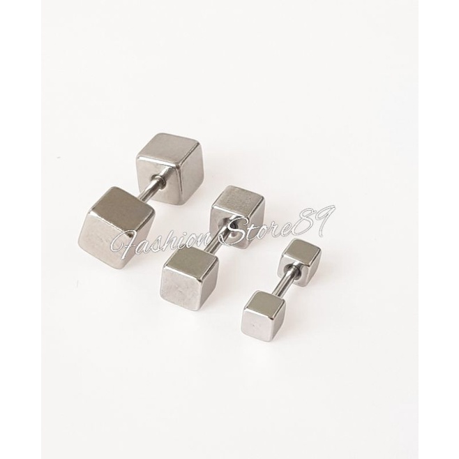 Ready Anting Roda Balok Titanium anting Tusuk Balok Anting Roda Titanium Black White Pria Wanita impor