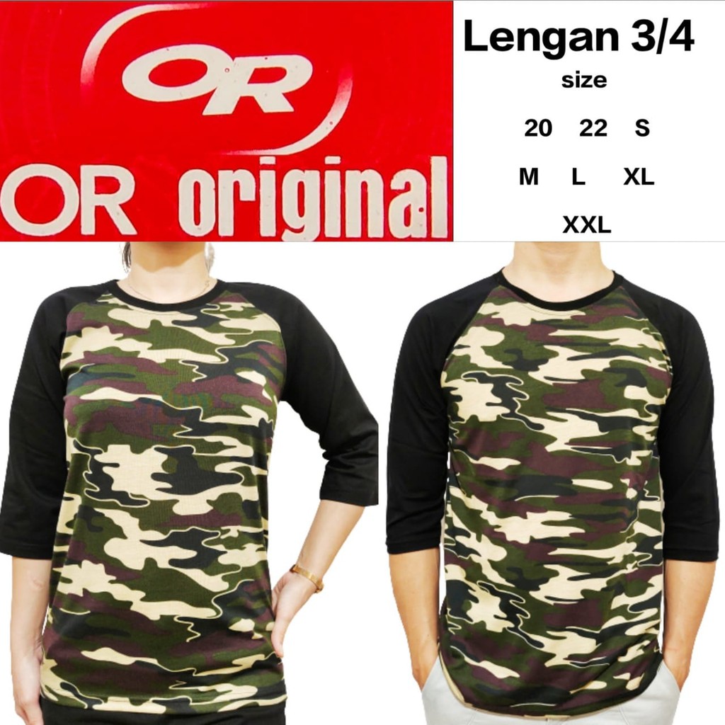 Kaos reglan loreng lengan hitam 3/4 20 22 S M L XL XXL